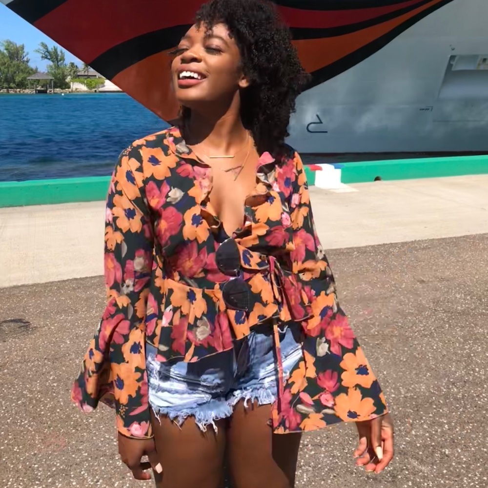 Boohoo blouse peplum top w/ bell sleeves